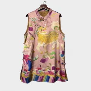 Silk Qilin Top, Mythical Beast Vest, Old Money Ao Dai, Vintage Chinese Blouse,Hanfu Inspired Top,Unique Gift for Her,Daily Work/Tea Ceremony