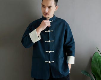 Ramie Linen Tang Jacket, Traditional Chinese Shirt for Men, Minimalist Asian Style Outerwear, Zen Summer Mens Clothing