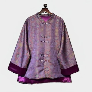Silk Brocade Tang Jacket, Purple Chinese Coat, Song Brocade Outerwear, Oriental Festival Clothing, Elegant Asian Top, Hanfu Outerwear, Gift