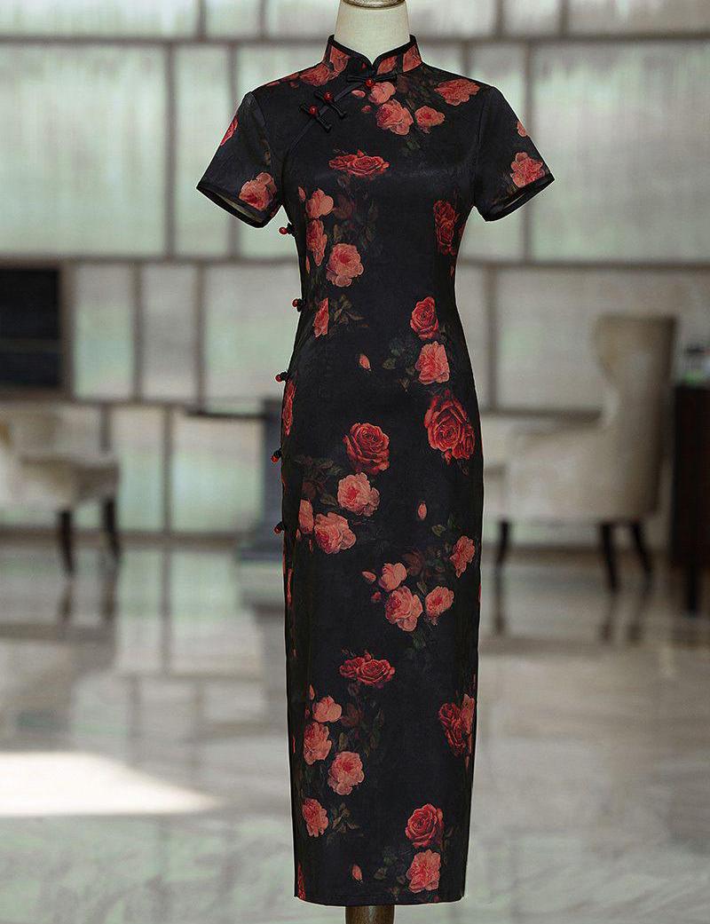 Qipao Cheongsam de mariée rouge à fleurs dorées | Robe de mariée chinoise – Oriental Me