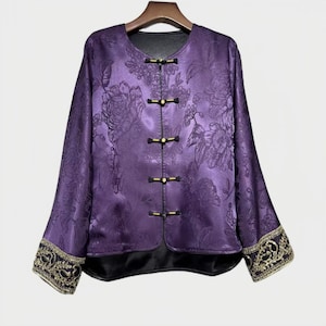 Chinese Tang Suit Coat, Vintage Oriental Blouse,Floral Acetate Jacket,Elegant Chinese Top, Hanfu Inspired Coat,Retro Chinese Fashion,Purple