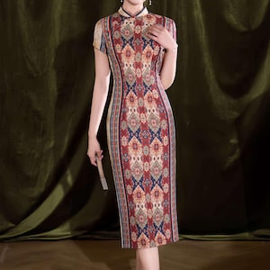 vintage cheongsam dress for women, ethnic Chinese qipao, Gift for Mother, Vintage China Cheongsam, Qipao Dress Tea Ceremony,boho print dress
