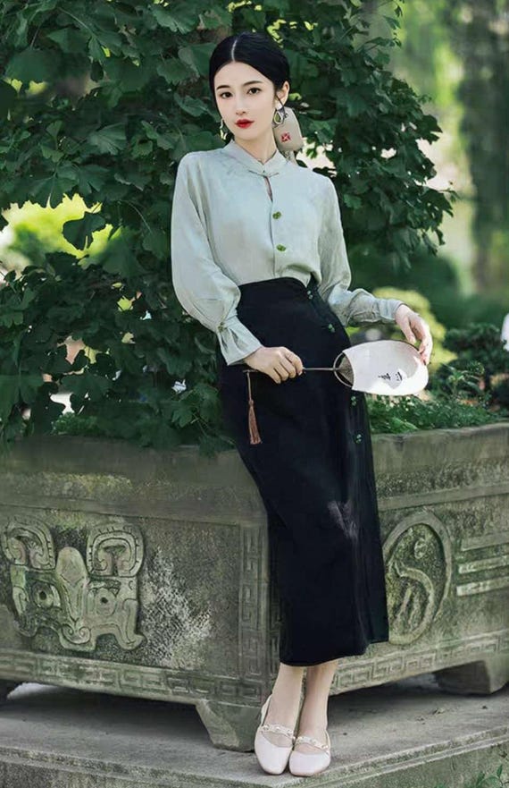 Abito da ufficio cinese, abito moderno Hanfu, elegante camicetta