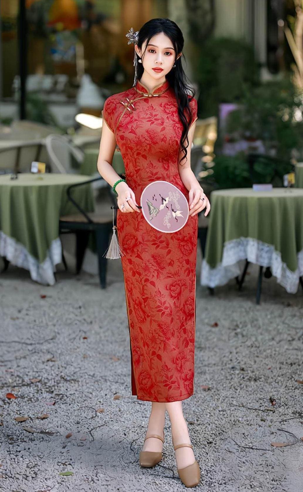 strapless open back dress Chloe Bespoke Dress | Modern Red Lace Cheongsam main image 1