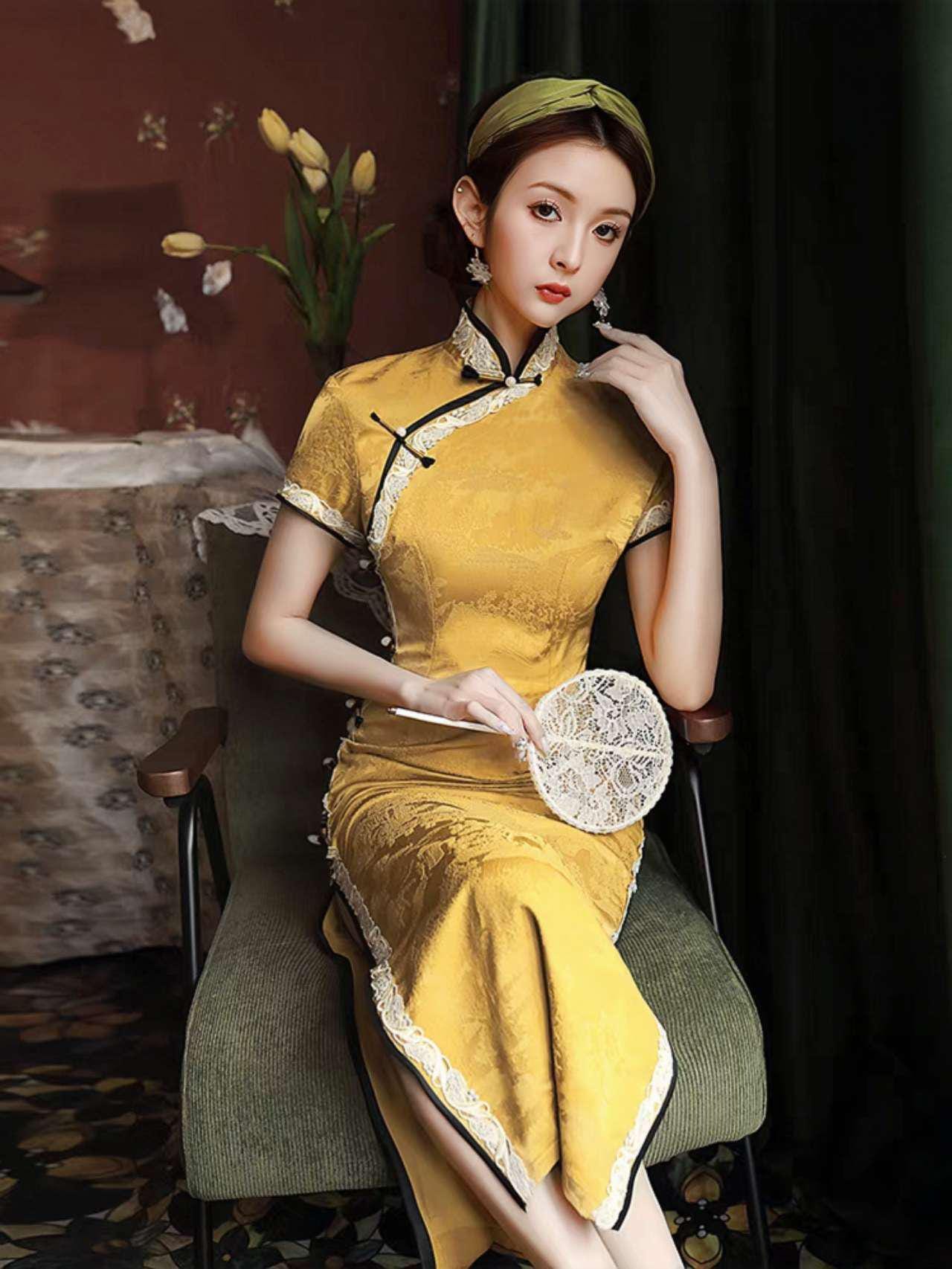 golden sun china dress Golden Bridal beaded Chinese Wedding Qun Kwa |Peacock