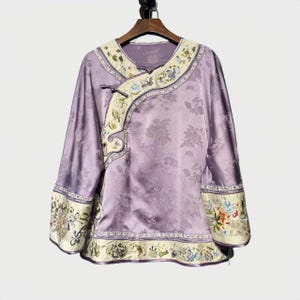 Purple Silk Tang Jacket,Chinese Embroidered Coat, Hanfu Style Outerwear, Vintage Oriental Jacket, Floral Brocade Robe,coat for Tea Ceremony 