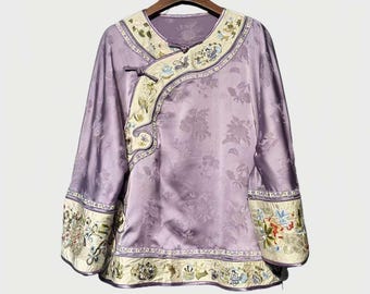 Purple Silk Tang Jacket,Chinese Embroidered Coat, Hanfu Style Outerwear, Vintage Oriental Jacket, Floral Brocade Robe,coat for Tea Ceremony 