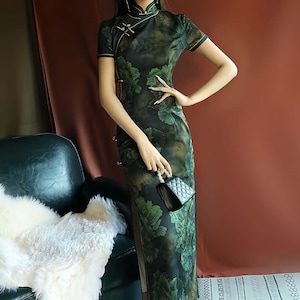 Vintage Qipao-jurk | Elegante Cheongsam-jurk | Chinese zijden brokaat jurk | Oosterse avondjurk