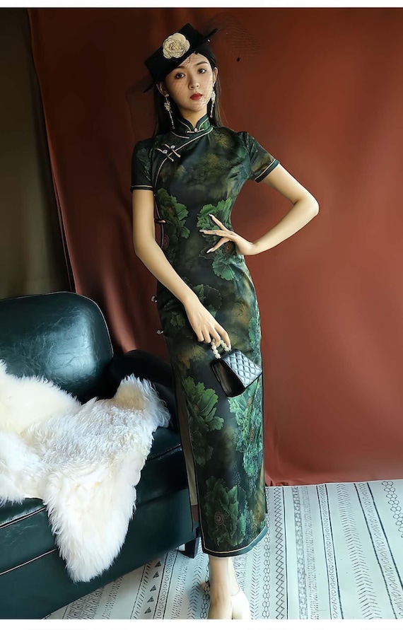 Vintage Floral Qipao Dress | Elegant Cheongsam Gown | Retro Silk Brocade Mandarin Dress | Chinese Evening Dress | Modern Cheongsam Dress