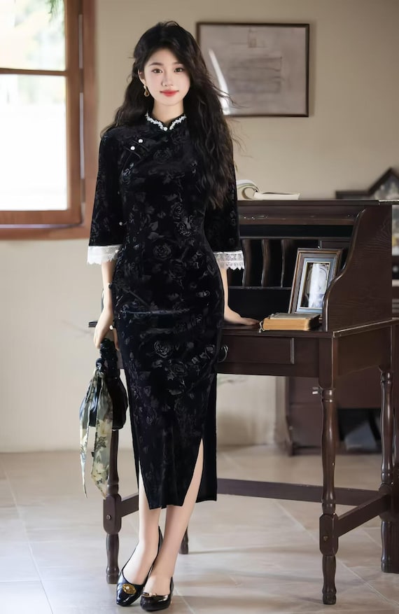 oriental jacquard bodycon dress Azie Vintage Floral Jacquard Puff Sleeve Dress