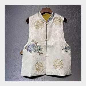 Reversible Silk Vest, Embroidered Waistcoat, Chinese New Style Vest, Artwear, Hanfu Inspired Top,Unique Gift for Her,Daily Work/Tea Ceremony