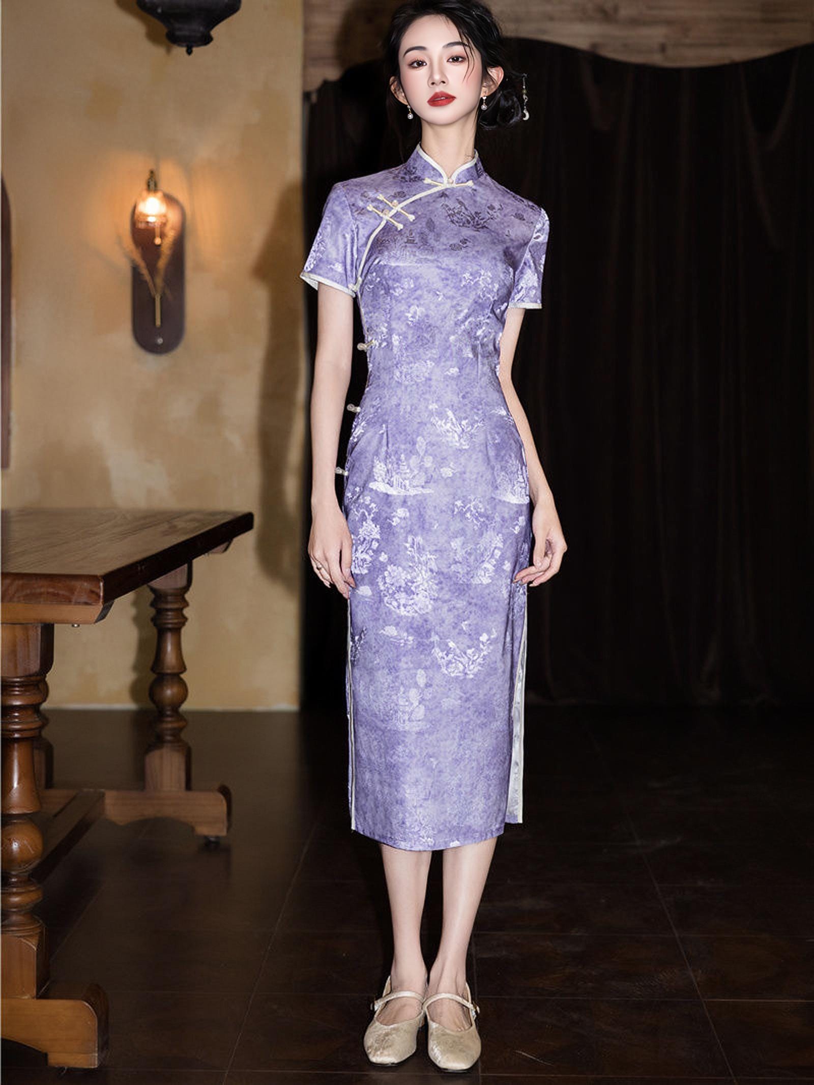 oriental bridesmaid dresses Bridesmaids Gray Chinese Style Dress (BM05) L / Long Lace Sleeves / Gray