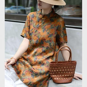 Seiden Tang Anzug Top, Vintage Chinesische Bluse, Orange Paisley Shirt, Sommer Shirt, Traditionelles Top, Cheongsam Bluse, Ethno Boho Shirt