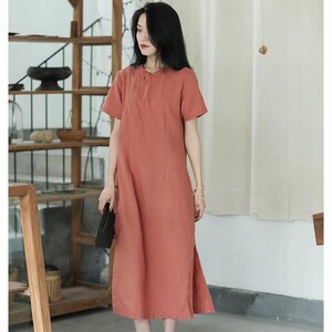 Zen linneklänning, japansk klänning, svart bomullsmidiklänning, Wabi Sabi minimalklänning, klänning i naturligt tyg, lös klänning, vintage bild 9