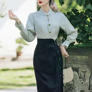 Chinese Office Outfit, Modern Hanfu Suit,Elegant Tang Blouse, Vintage Asian Fashion,New Oriental Style,Tea Ceremony Outfit,Cultural Workwear