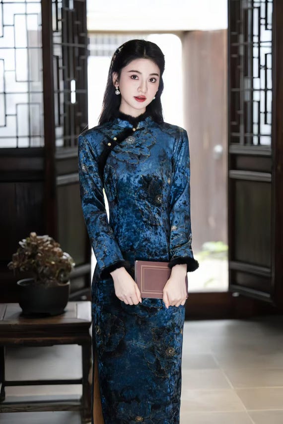 blue velvet floral dress New Anthropologie Hutch Long-Sleeve Velvet Wrap Maxi Dress Burnout Navy MP NWT
