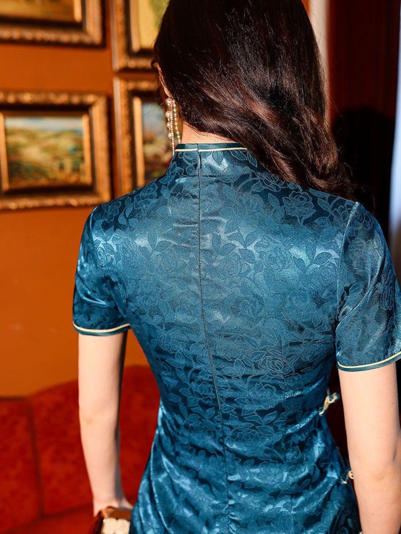 Black Chinese-style sleeveless retro floral pattern elegant cheongsam short ball gown R7881
