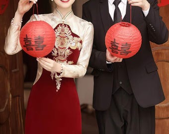 Wine Red Chinese Qipao, Bridal Cheongsam Dress, Wedding Dress,Tea Ceremony Dress, Chinese Engagement Dress, Asian Formal Outfit, Vintage
