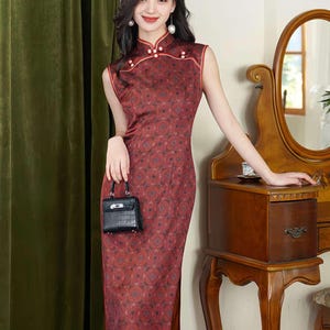 Red Qipao Dress, Cheongsam Retro, Oriental Vintage Outfit,  Tang Style Dress, Traditional Asian Fashion, Tea Ceremony Dress, Gift for her
