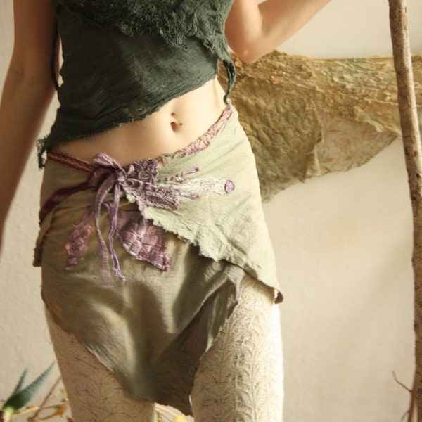 Desert flower tattered elven skirt in raw silk, burning man festival costume  Fractal Wings