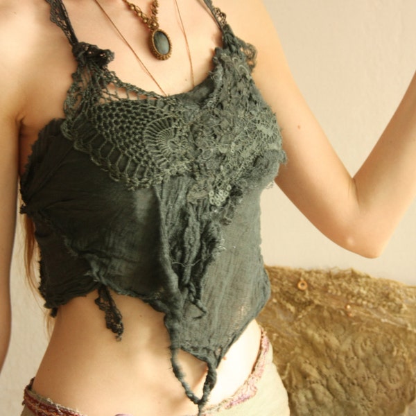 RESERVIERTE Nighshade Baumwolle Gaze oben, antik dunkel Lolita Spitze Boho Festival Verschleiß