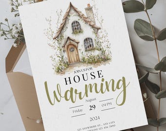 Editable Housewarming Invitation Canva Template • Rustic New Home Party Invite • Cottagecore Style • Instant Download