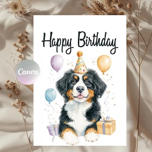 Berner Sennenhund Geburtstagskarte - Printable 5x7" | Canva Template | Sofortiger Download | Glückwunschkarte für Hundeliebhaber | Print at Home | Hunde Mama