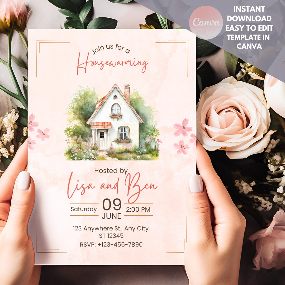 Watercolor Cottage Housewarming Invitation: Editable Canva Template ...