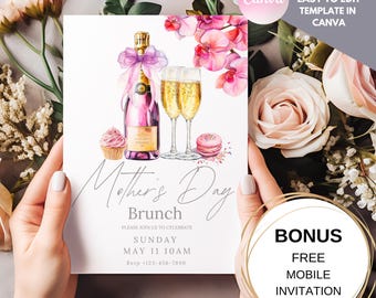 Elegant Mother's Day Brunch Invitation: Watercolor Design (Editable Canva Template)