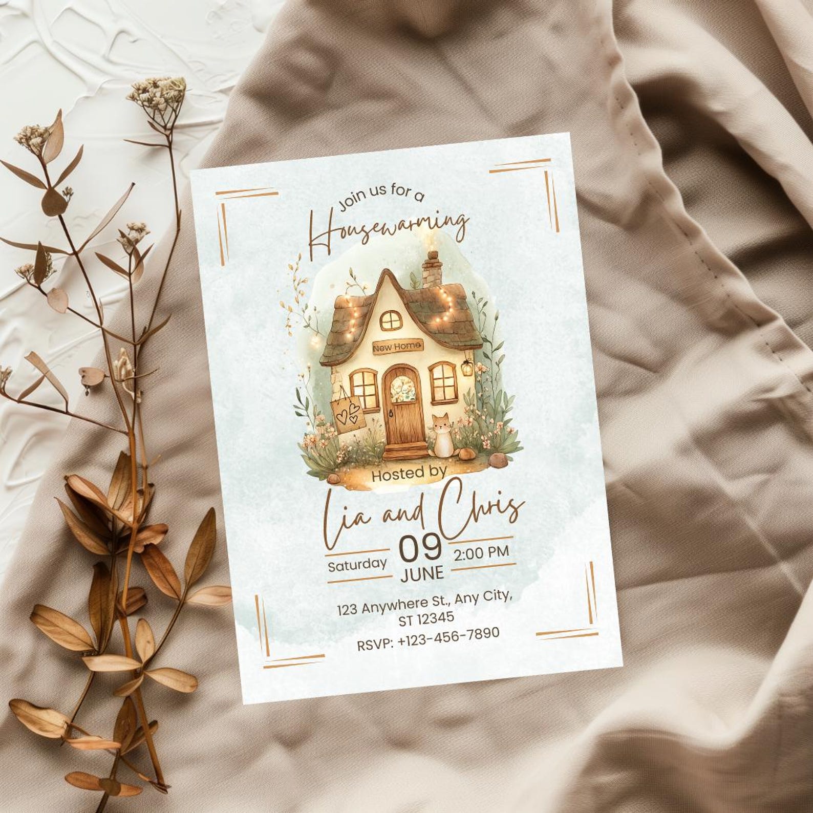 Editable Housewarming Invitation: Watercolor House, Canva Template ...