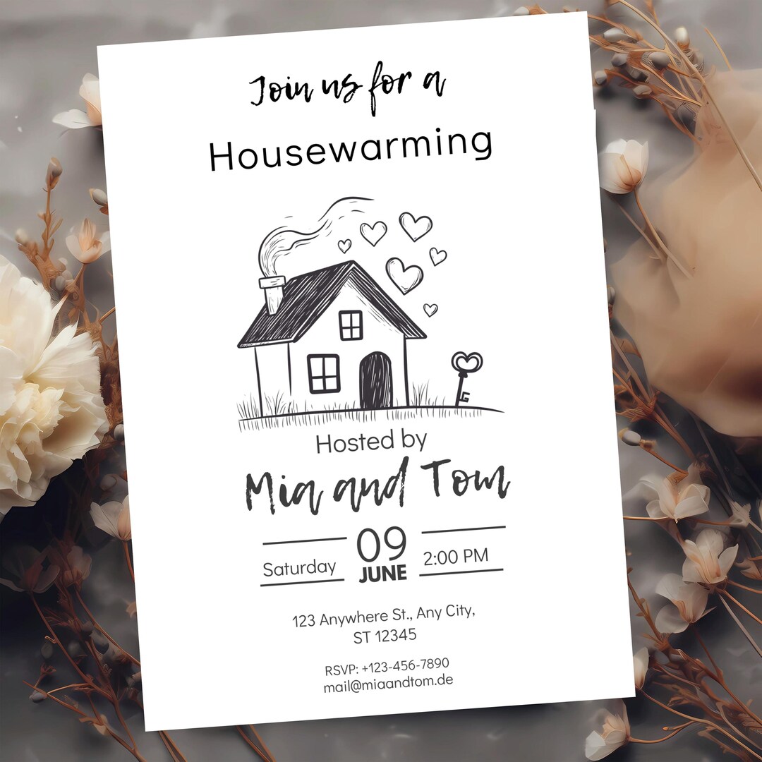 Editable Housewarming Invitation Template | Hand-drawn New Home ...