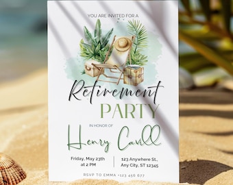 Tropical Retirement Party Invitation for Men: Beach Theme (Digital Download)