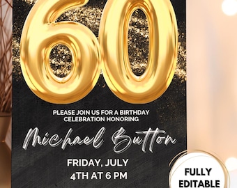 Digital Birthday Invitation 60th Birthday for Women an Men.