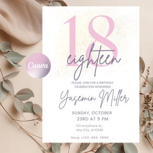 18th Birthday Invitation – Blush & Gold Canva Template | Digital Download | Printable Birthday Invite | Classy Eighteenth Party Design