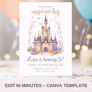 Editable Princess Birthday Invitation for Girls | Magical Pink Castle Theme | Instant Download Canva Template | Fairytale Party