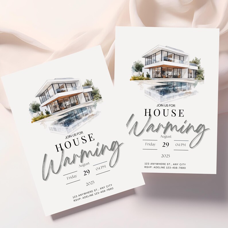 Modern Housewarming Invitation Template: Watercolor Home Design (canva ...