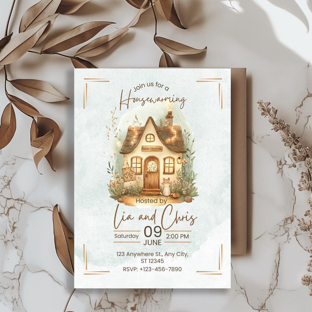 Editable Housewarming Invitation: Watercolor House, Canva Template ...
