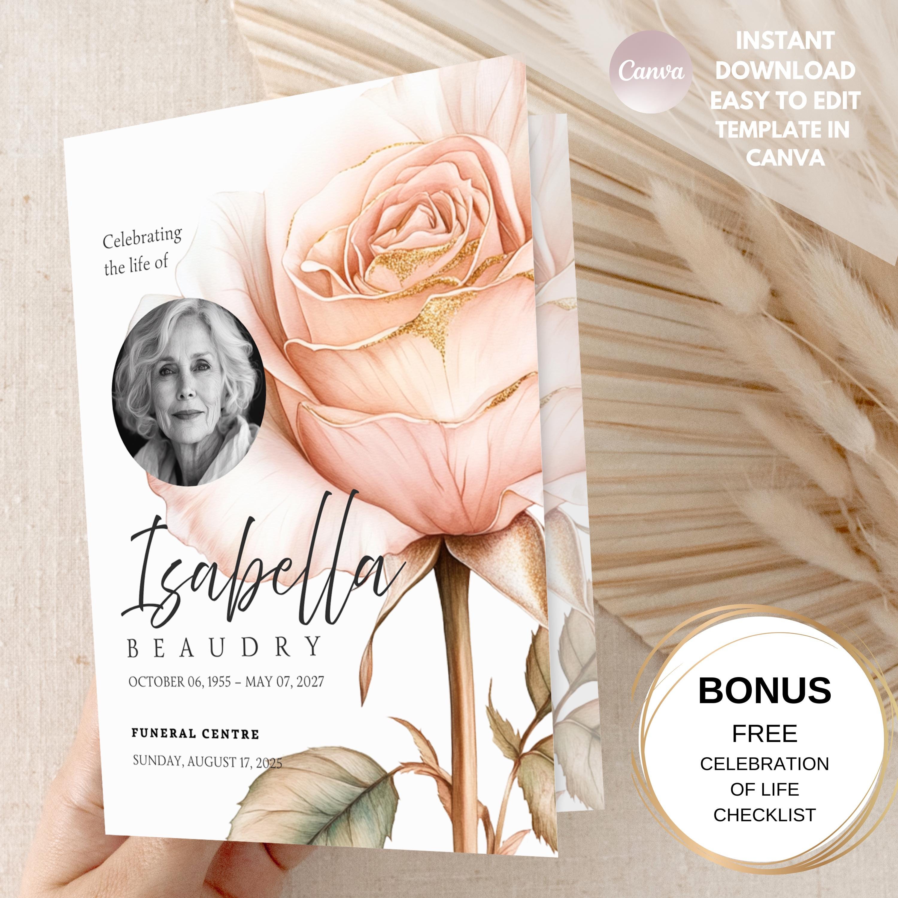 Editable Funeral Program Template Canva | Celebration of Life Program ...