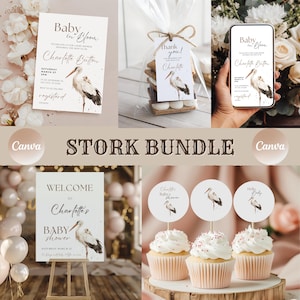 Boho Baby Shower Canva Bundle • Einladung, Willkommensschild, Dankeschön-Tag, Cupcake Toppers, Mobile einladen • Bearbeitbare Vorlagen • Druckbares Set