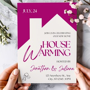 Bewerkbare sjabloon housewarminguitnodiging | Moderne New Home-feestkaart | Afdrukbare verhuisaankondiging | Digitale Canva-uitnodiging