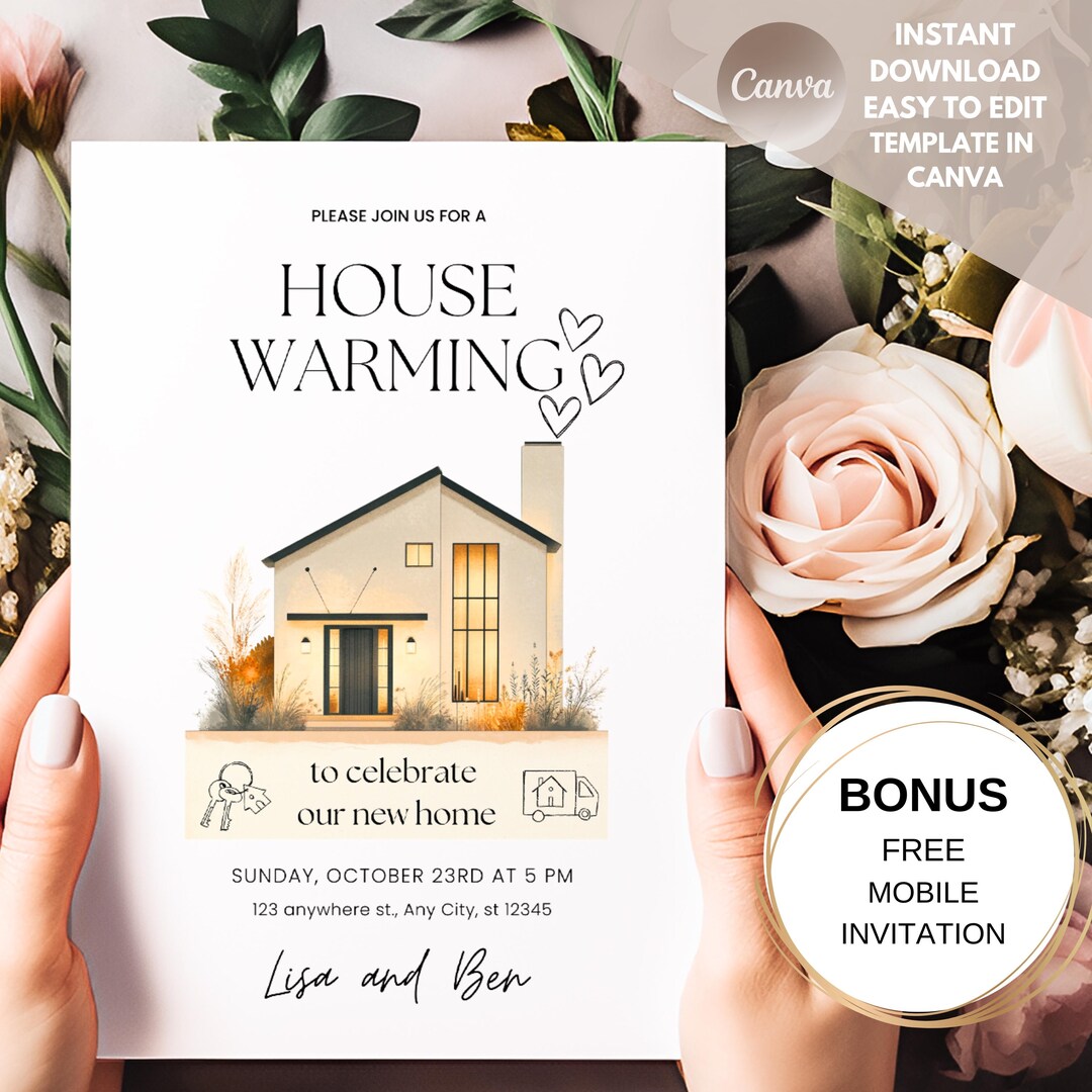 Modern Housewarming Invitation Template for Canva | New Home Digital ...