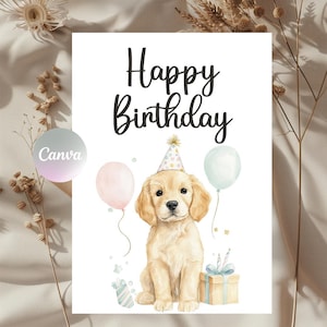 Golden Retriever Birthday Card – Printable 5x7&quot; Dog Birthday Greeting | Editable Canva Template | Instant Download | Print at Home