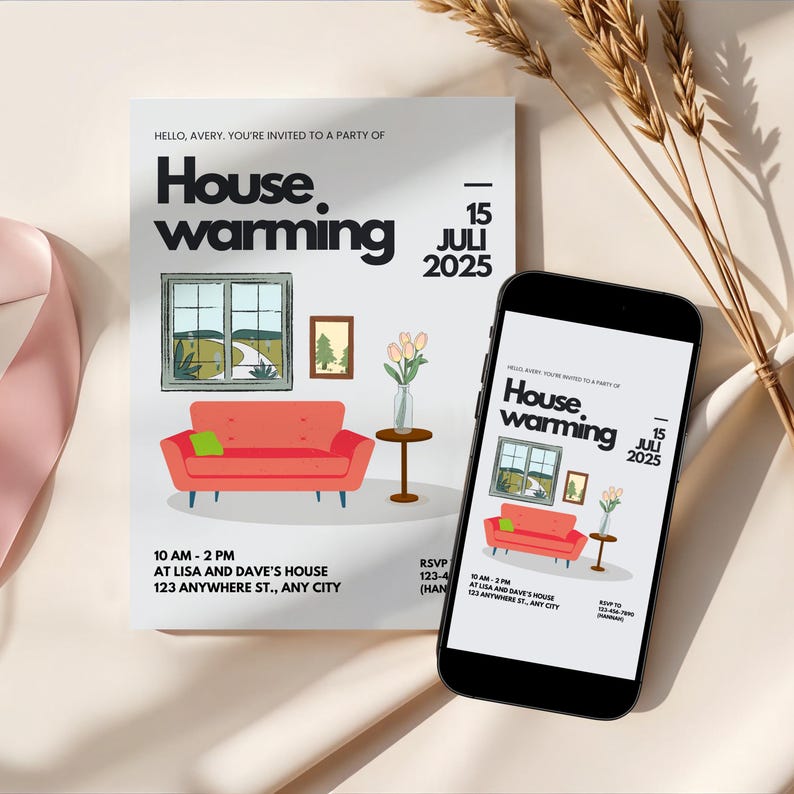 Editable Housewarming Invitation Canva Template + Mobile Version | New ...