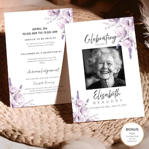 Modèle de programme d'enterrement de deux pages sur toile | Document imprimable sur le service commémoratif | Recto et verso de la carte nécrologique Célébration de la vie
