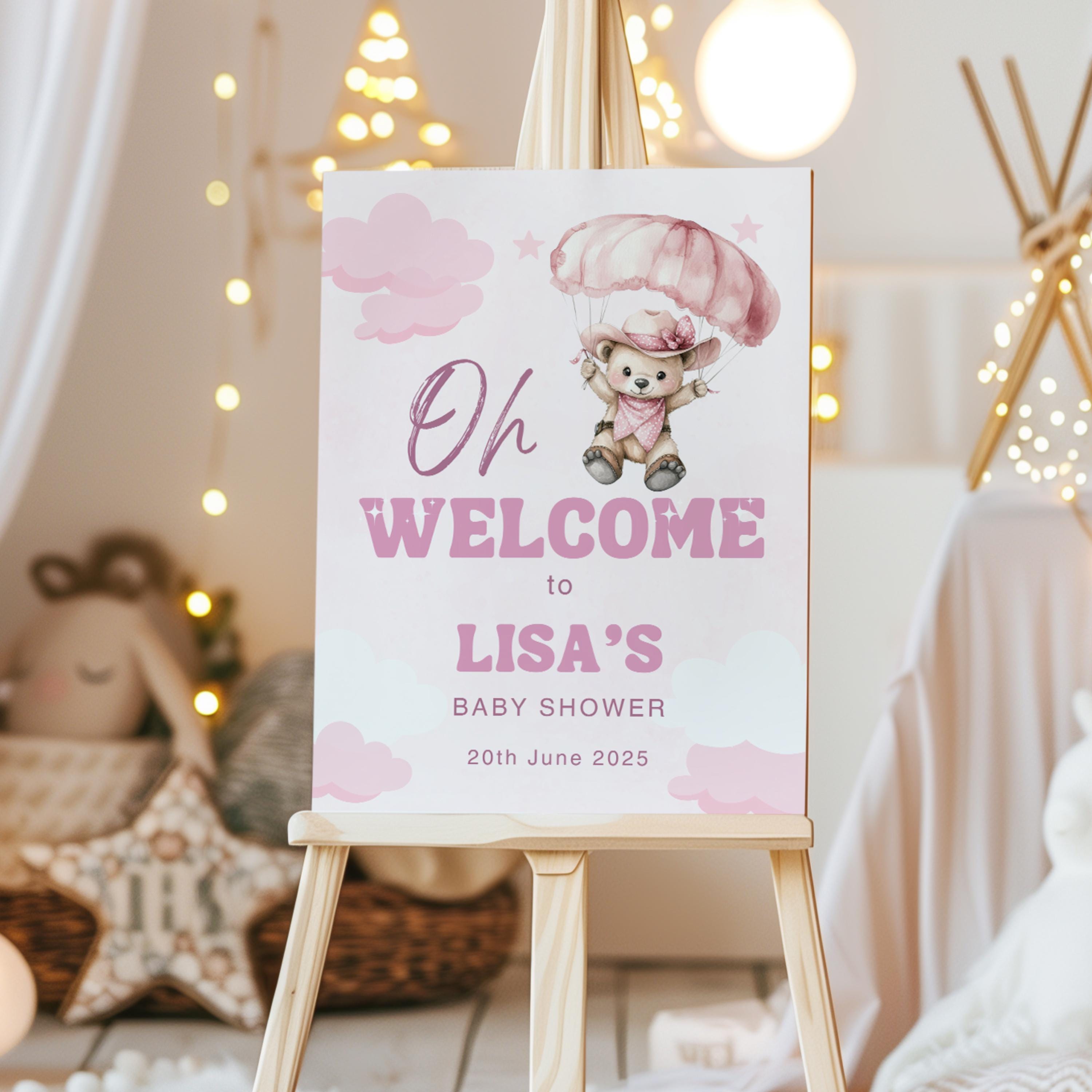 Welcome Rosa Editable Rose Bear Baby Shower Welcome Sign (canva Template) - Etsy