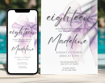Blush Pink 18th Birthday Invitation: Elegant Canva Template (Digital Download, 5x7 Printable Version Available)