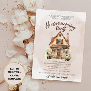 Einweihungsparty Einladung Canva Vorlage • Neues Zuhause druckbare einladen bearbeitbare PDF • Rustikales Aquarell Haus Digitaler Download