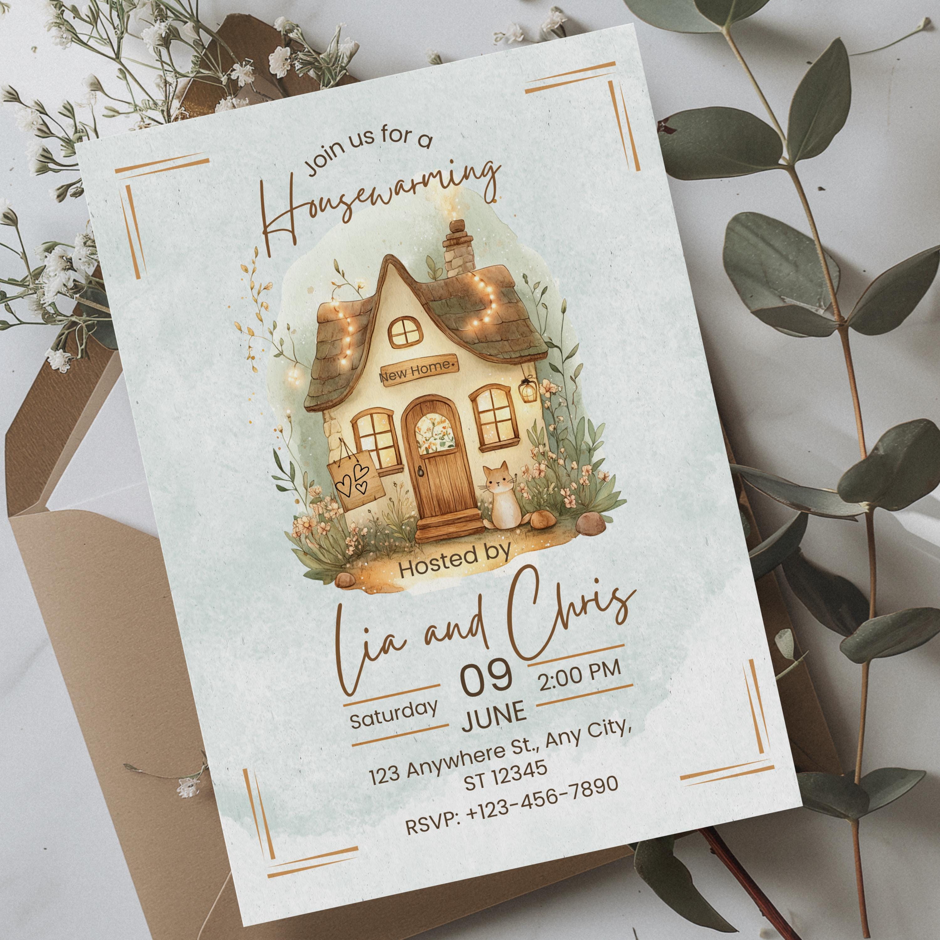 Editable Housewarming Invitation: Watercolor House, Canva Template ...