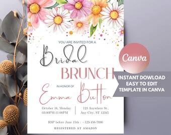 Floral Bridal Brunch Invitation: Elegant Canva Template (5x7 inch)