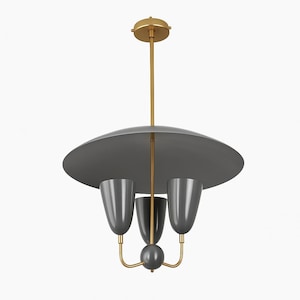 Italian Mid Century Antique 3-Light Modern Raw Brass Pendant Sputnik light Fixture Modern Brass Chandelier